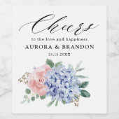 ダスティブルーパステルピンクアジサイ結婚ズ ワインラベル (シングルラベル)