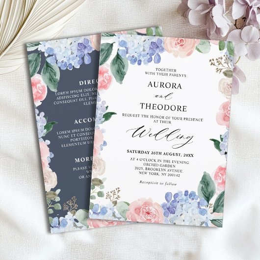 ダスティブルーパステルピンクアジサイ結婚ズ 招待状
