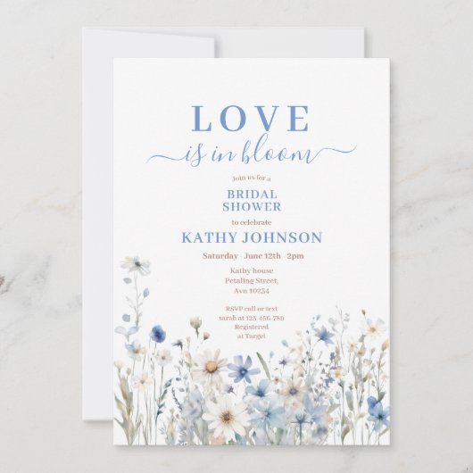 ダスティブルーパステルワイルドフラワーブライダルシャワー 招待状 (正面)