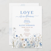 ダスティブルーパステルワイルドフラワーブライダルシャワー 招待状 (正面/裏面)