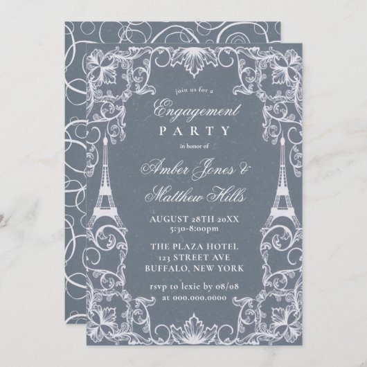 ダスティブルーパリフランステーマ婚約パーティ 招待状 (正面/裏面)