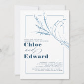 ダスティブルーパンパスグラスモダン婚約パーティ 招待状 (正面)