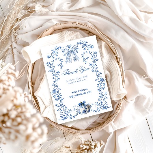 ダスティブルーパンプキン秋フローラボーイベビーシャワー サンキューカード