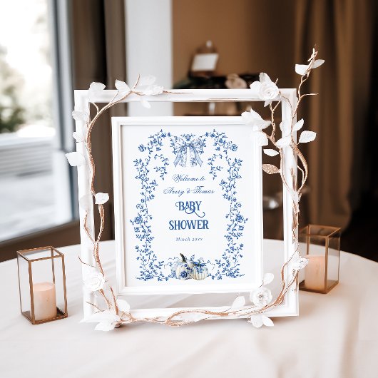 ダスティブルーパンプキン秋フローラボーイベビーシャワー ポスター