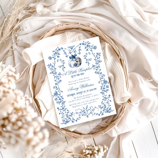 ダスティブルーパンプキン秋フローラボーイベビーシャワー 招待状