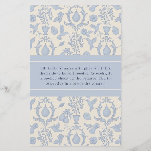 ダスティブルーパーフェクト梨ブライダルシャワービンゴゲーム (裏面)
