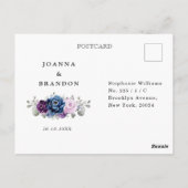 ダスティブルーパープルネイビー薄紫開花ウェディングRSVP ポストカード (裏面)