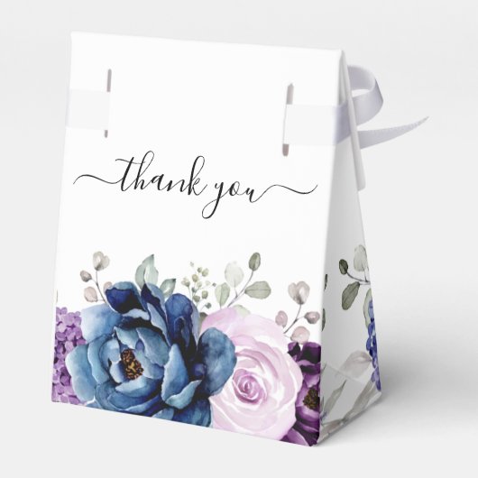 ダスティブルーパープルネイビー薄紫開花ブライダルシャワー フェイバーボックス (裏面サイド)
