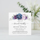 ダスティブルーパープルネイビー薄紫開花ブランチ&バブリー 招待状 (スタンド正面)
