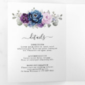 ダスティブルーパープルネイビー薄紫開花結婚ズのTri-Fo 三つ折り案内状 (内部最初)