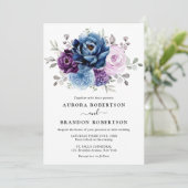 ダスティブルーパープルネイビー薄紫開花結婚ズエレガン 招待状 (スタンド正面)