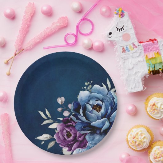 ダスティブルーパープルネイビー薄紫開花結婚ズ紙 ペーパープレート (パーティー)