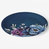 ダスティブルーパープルネイビー薄紫開花結婚ズ紙 ペーパープレート (アングル)