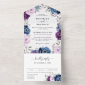 ダスティブルーパープルネイビー薄紫開花結婚ズ・オールイン オールインワン招待状 (内側)