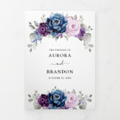 ダスティブルーパープルネイビー薄紫開花結婚ズ 三つ折り案内状 (カバー)