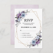ダスティブルーパープルネイビー薄紫開花結婚ズ 出欠カード (正面/裏面)