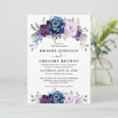 ダスティブルーパープルネイビー薄紫開花結婚ズ 招待状 (スタンド正面)
