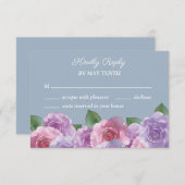 ダスティブルーパープルピンクフローラ結婚式RSVPカード 出欠カード (正面/裏面)