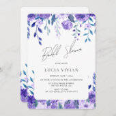 ダスティブルーパープルフローラガーデンブライダルシャワー 招待状 (正面/裏面)