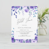 ダスティブルーパープルフローラガーデンブライダルシャワー 招待状 (スタンド正面)