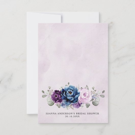 ダスティブルーパープル薄紫開花ブライダルシャワー感謝してい サンキューカード (裏面)