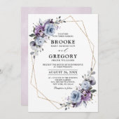 ダスティブルーパープル金ゴールドジオメト結婚リ 招待状 (正面/裏面)