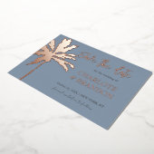 ダスティブルーパームツリービーチ結婚式日付を保存 箔招待状 (回転した状態)