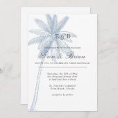ダスティブルーパームツリー結婚式招待状 ミニマル 招待状 (正面/裏面)