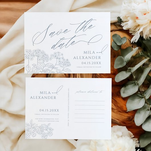 ダスティブルービクトリアンヴィンテージモダン結婚ズ セーブザデート