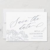 ダスティブルービクトリアンヴィンテージモダン結婚ズ セーブザデート (正面)