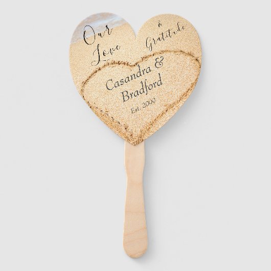 ダスティブルービーチ結婚式ハート砂の好意 ハンドファン (正面)