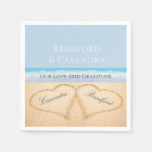 ダスティブルービーチ結婚式2ハートインザサンド スタンダードカクテルナプキン (正面)