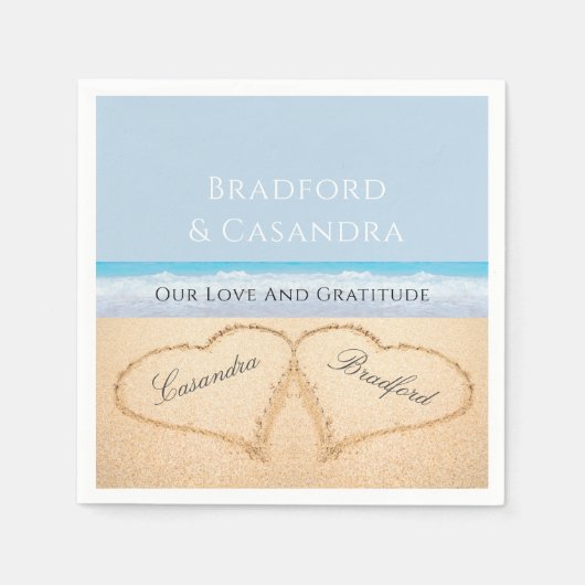 ダスティブルービーチ結婚式2ハートインザサンド スタンダードカクテルナプキン (正面)
