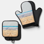 ダスティブルービーチ結婚式/記念日ハートサンド 鍋つかみ&鍋敷きセット (正面/裏面)