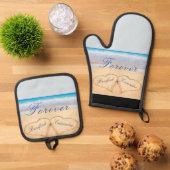 ダスティブルービーチ結婚式/記念日ハートサンド 鍋つかみ&鍋敷きセット (トップダウン)