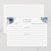 ダスティブルーピンクとネイビーのエレガントレシピカード エンクロージャーカード (正面/裏面)