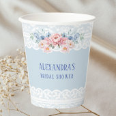 ダスティブルーピンクピーオンロマンティックレースブライダルシャワー 紙コップ