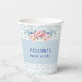 ダスティブルーピンクピーオンロマンティックレースブライダルシャワー 紙コップ (正面)