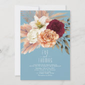 ダスティブルーピンクピーチフローラ結婚式招待状 招待状 (正面)