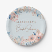 ダスティブルーピンクフラワーズボホシックブライダルシャワー ペーパープレート (正面)