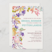 ダスティブルーピンクフルーツフローラブライダルシャワー 招待状 (正面/裏面)