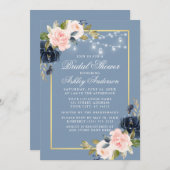 ダスティブルーピンクフローラジャールライトブライダルシャワー 招待状 (正面/裏面)