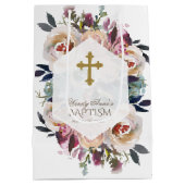 ダスティブルーピンクフローラブーケ幾何学的バプテスマ ミディアムペーパーバッグ (裏面)