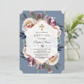 ダスティブルーピンクフローラブーケ幾何学的バプテスマ 招待状 (スタンド正面)