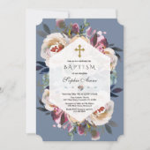 ダスティブルーピンクフローラブーケ幾何学的バプテスマ 招待状 (正面)
