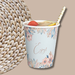 ダスティブルーピンクフローラボホシックブライダルシャワー 紙コップ