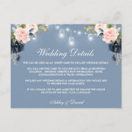 ダスティブルーピンクフローラライト結婚の詳細カード ポストカード
