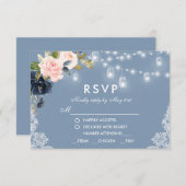 ダスティブルーピンクフローラレースラ結婚イトの食事 出欠カード (正面/裏面)