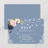 ダスティブルーピンクフローラレースラ結婚イトの食事 出欠カード (正面/裏面)