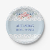 ダスティブルーピンクフローラロマンティックレースブライダルシャワー ペーパープレート (正面)
